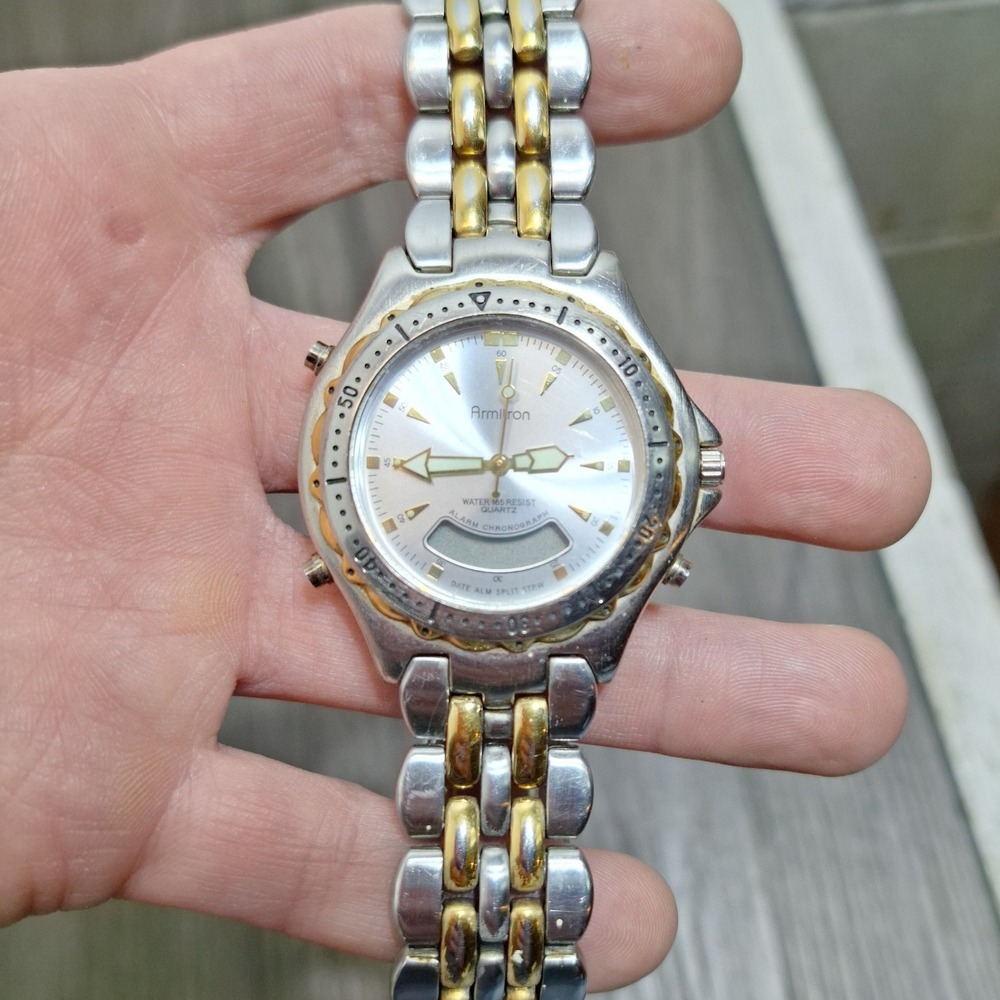 Armitron Mens Y2K Two Tone Ana-Digi Chronograph Watch 20/1299 T205 Silver Gold